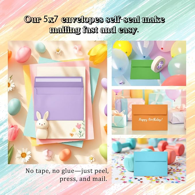 Slapaflife 50 Pack 5x7 Envelopes, 5x7 Colored Self-Seal Envelopes - Image 3