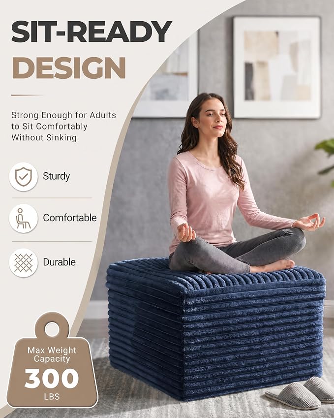 23.6in Pouf Ottoman, Corduroy Ottoman Foot Rest - Image 3