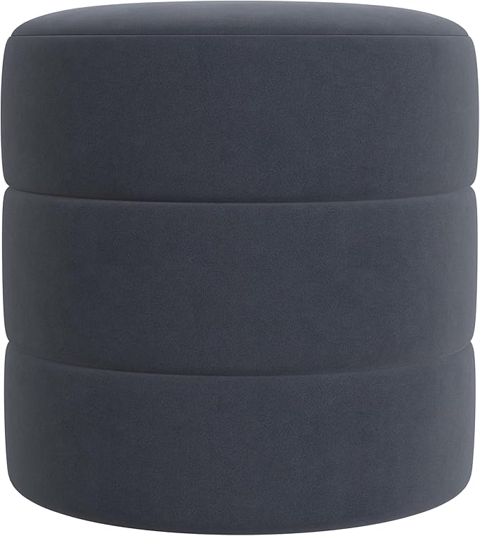 HomePop Upholstered Round Ottoman Home Décor|Foot Rest Ottoman - Steel Blue Velvet-DeskLoop Office