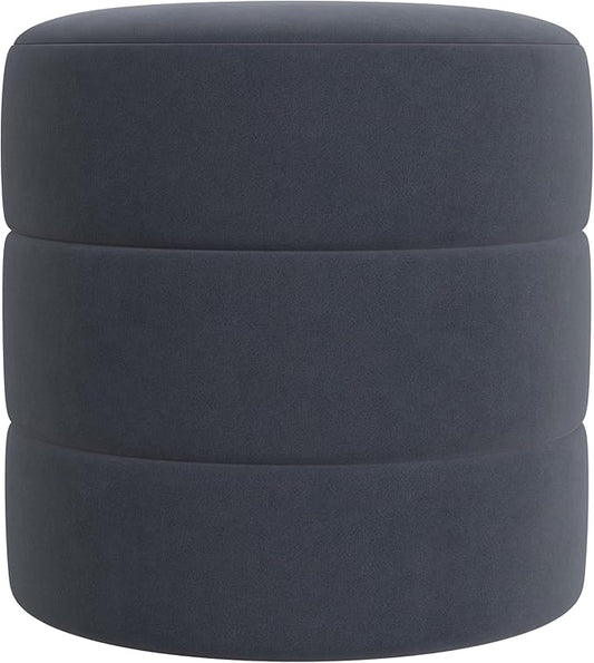 HomePop Upholstered Round Ottoman Home Décor|Foot Rest Ottoman - Steel Blue Velvet-DeskLoop Office