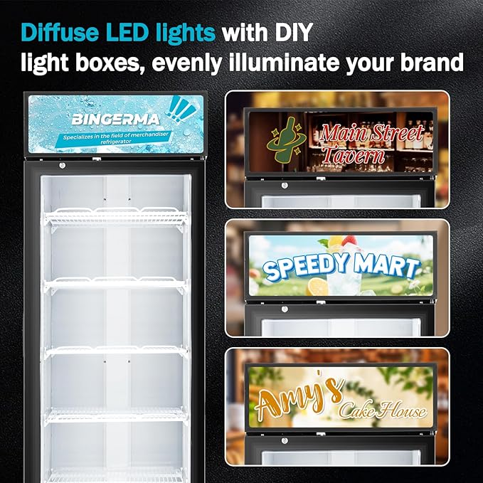 Commercial Display Refrigerator with Glass Door 12 Cu.ft Merchandiser Beverage Cooler Bar Black Drink Fridge for Convenience Stores, Supermarkets,Bars,Offices-DeskLoop Office