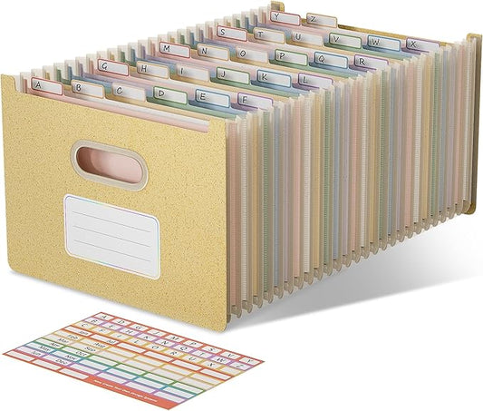 Accordion File Organizer, 26 Pockets Wheat Straw Expanding File Folders, Upright&Open Top, A-Z Bill Receipt Organizer, 100% BPA Free, Return to Nature, Healthy Living, Letter/A4 Size-Wheat Yellow-DeskLoop Office