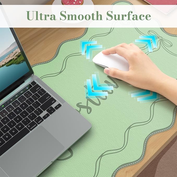 iCasso Green Scalloped Desk Cover Mat, Extra Large Mouse Pad, PU Leather Desk - Image 5