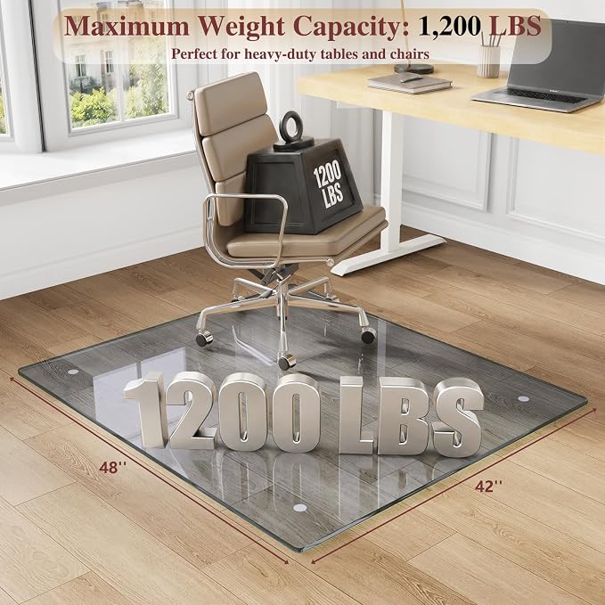 Tempered Glass Office Chair Mat, Scratch Resistant, Rounded Corners & Polished - Image 2