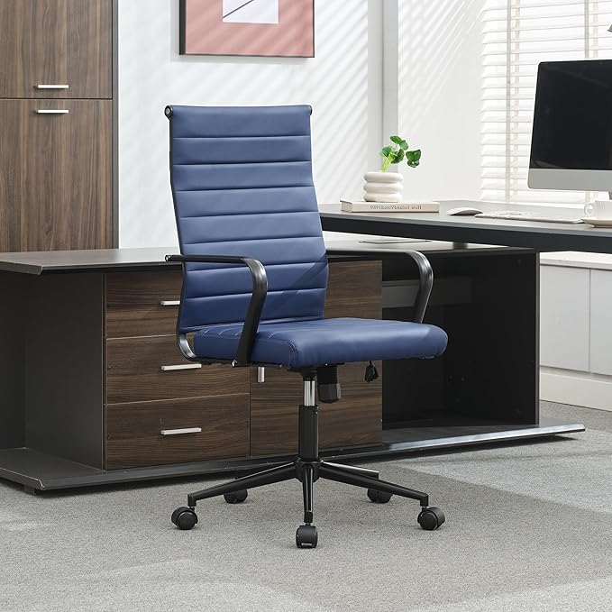 Okeysen Office Desk Chair Conference Room Chairs Modern Ergonomic Executive Swivel Chair Adjustable Height PU Leather Home Desk Chairs with Armrests Comfy Computer Task Chairs with Wheels (Navy Blue)-DeskLoop Office