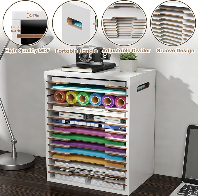 8.5x11 Scrapbook Paper Organizer Wood, 15 Tier Desk File Organizer - Image 4