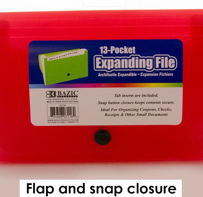 BAZIC 5-Pockets Coupon/Personal Check Size Expanding File | Assorted 13-pocket - Image 4