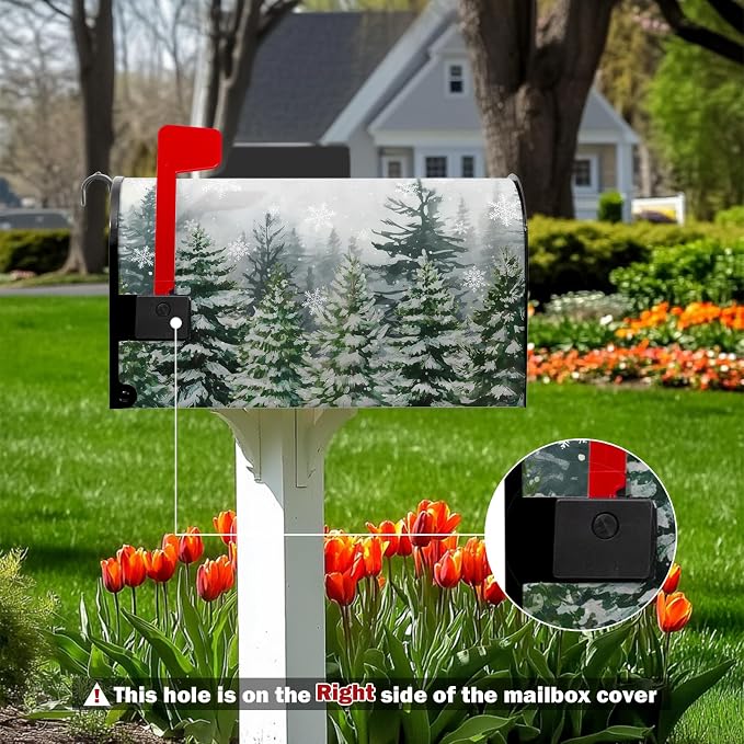Winter Pine Trees Mailbox Covers Magnetic Christmas Green Forest Snowflakes - Image 5