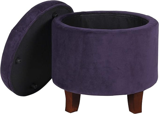 HomePop Home Decor | Upholstered Round Velvet Tufted Foot Rest Ottoman | Ottoman with Storage for Living Room & Bedroom | Decorative Home Furniture, Purple-DeskLoop Office