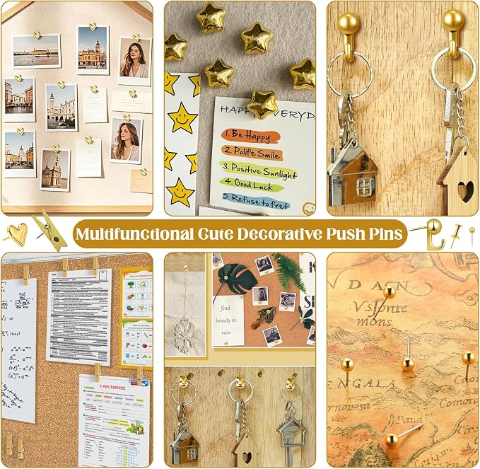 150 PCS Cute Gold Push Pins Set Metal Thumb Tacks Decorative Push Pins - Image 4