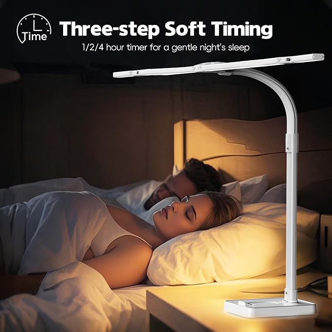 LED Desk Lamp for Home Office - 24W Bright Double Head Desk Light with Clamp Eye Caring Architect Task Light 25 Lighting Modes Adjustable Flexible Gooseneck Lamp (All White)-DeskLoop Office