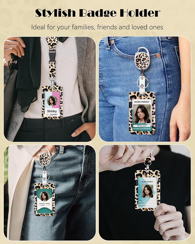 Uniclife Fashionable Sliding ID Badge Holder Leopard Print Plastic Card Holder - Image 8