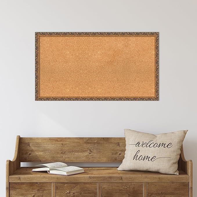 Amanti Art Natural Cork Board for Wall, 20x36 Vision Board with Bronze Frame, Large Corkboard Office Decor for Home Organization, Traditional Corkboard Pinboard to Display Items for Home Organization-DeskLoop Office