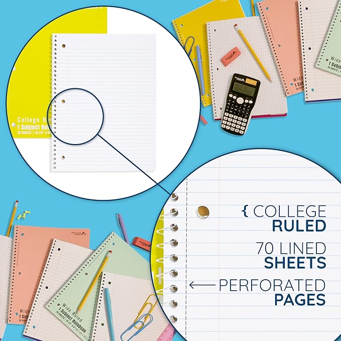 Blue Summit Yellow Spiral Notebooks Bulk, One Subject Spiral Notebook College Ruled, Perforated Notebook, 8 x 10.5 for Work and School, Paper, College Ruled, Bulk 48 Pack-DeskLoop Office