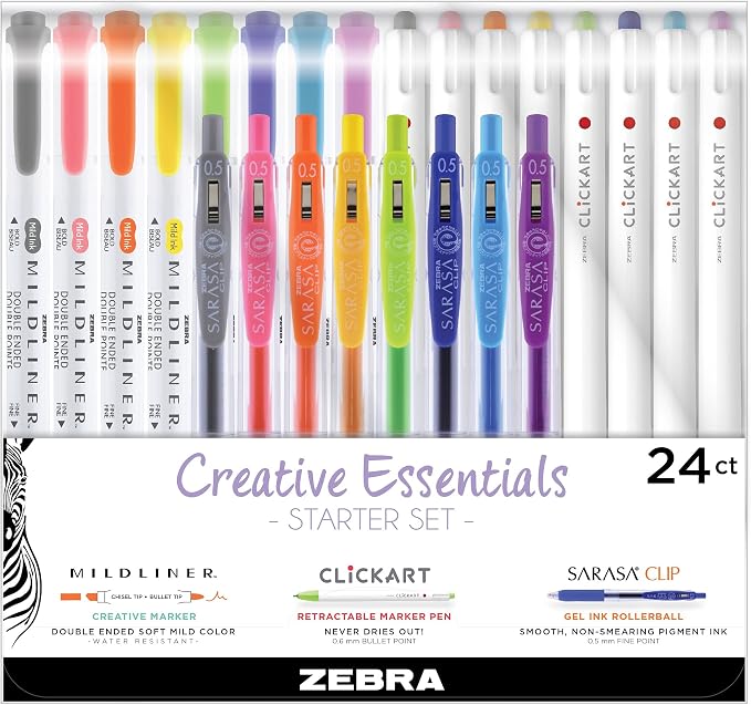 Zebra Pen Creative Essentials Starter Set 24-Pack, Includes 8 Mildliner by ZebraPen