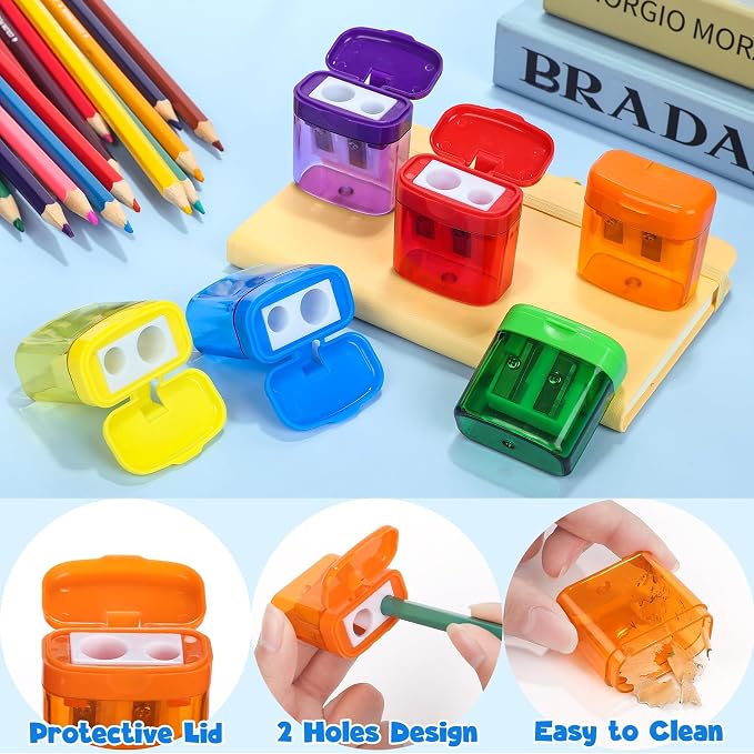 Aodaer 144 Pieces Pencil Sharpeners Bulk Double Hole Pencil Sharpener Manual - Image 3