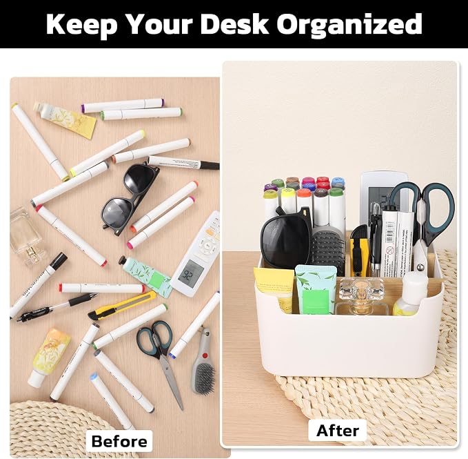 Segarty Desk Storage Box, Divided Bamboo Desktop Organizer, Pencil Holder - Image 3