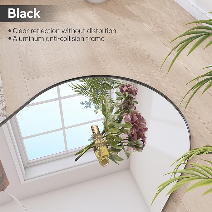 Hasipu 81" x 41" Arched Full Length Mirror Extra Large Wall Mounted Hanging or Leaning Mirror, Aluminum Frame Tempered Glass Rectangle Mirror, for Bedroom Living Room Cloakroom, Black-DeskLoop Office