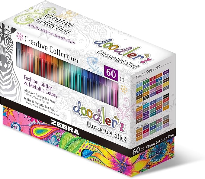 Zebra Pen, doodler’z Gel Stick Pens, 1.0mm Needle-Point Tip, Glitter and - Image 2