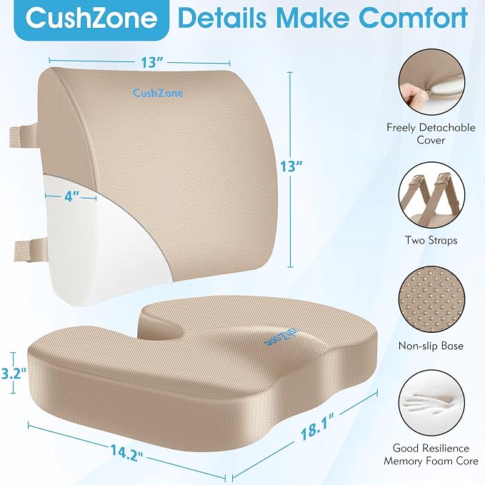 CushZone Ergonomic Seat Cushion & Lumbar Support Pillow - Image 4