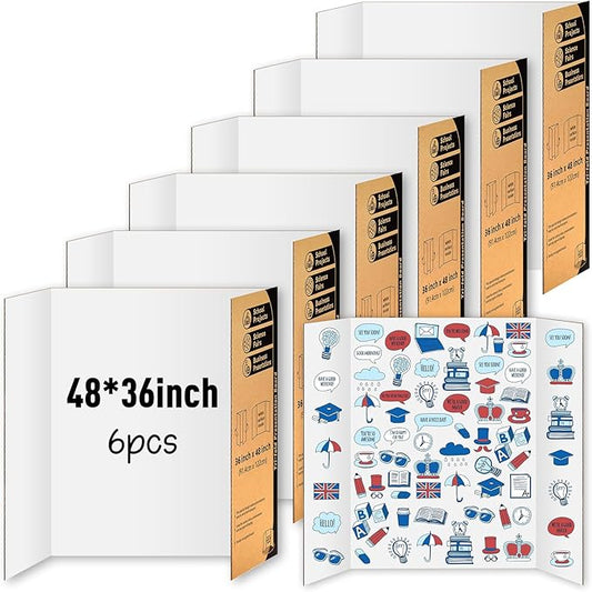 6 Pack Trifold Poster Board 48" X 36", IKAYAS Single sided White Poster Boards, Science Fair Display Boards Posterboard Foamboard for Mounting, Prints,Art,Display,Projects Classroom Supplies-DeskLoop Office