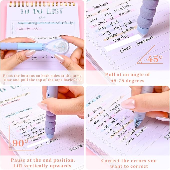 Temiary 4 Pcs White Correction Tape Pen, 19.69 ft Smooth Pull Out Tape Pens - Image 3
