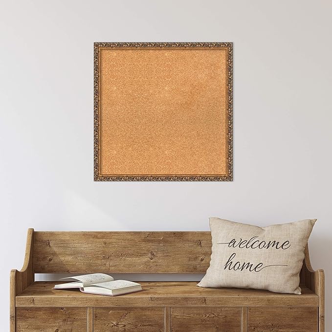 Amanti Art Natural Cork Board for Wall, 24x24 Vision Board with Bronze Frame, Medium Corkboard Office Decor for Home Organization, Traditional Corkboard Pinboard to Display Items for Home-DeskLoop Office
