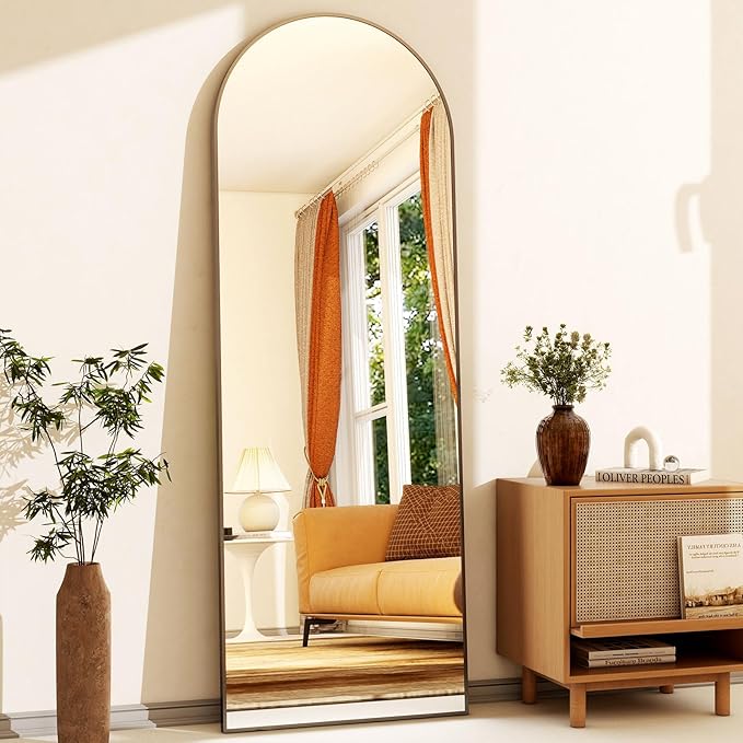 21" x 64"Arched Full Length Mirror - Wall Mounted Floor Mirror- Aluminum Alloy Frame Full Body Mirror for Bathroom Living Room Bedroom and Entryway Black-DeskLoop Office