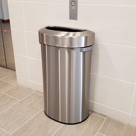 iTouchless Stainless Steel Trash Can and Recycle Bin, Slim and Space-Saving Design for Home, Office, Kitchen, Restaurant, Restroom, Large Capacity, 23 Gallon / 87 Liter, Open Top, Semi Round 23 Gal-DeskLoop Office