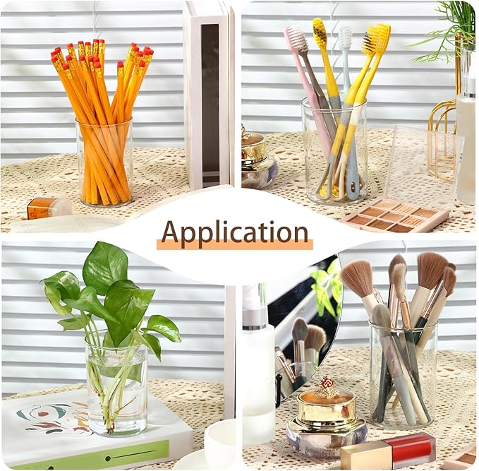 Crtiin 10 Pack Clear Acrylic Pen Holder Makeup Brush Round Pencil Holder for Desk Pen Cups Desk Organizers and Storage Desktop Stationery Organizer for Office School Home Supplies-DeskLoop Office