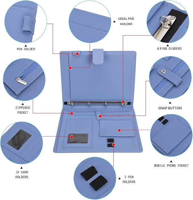 Wonderpool A4 PU Leather 3 & 4 Ring Holder Writing Portfolio Multi Document Case - Image 5