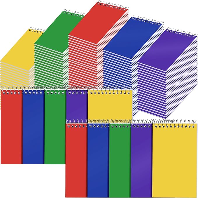 Leinuosen 100 Pcs Spiral Memo Pads 3x5 Inch 75 Sheets College Ruled Small Pocket Notebooks Little Mini Notepads Bulk Top Bound Lined Note Pads for Home School Office Travel Work (Bright Color)-DeskLoop Office