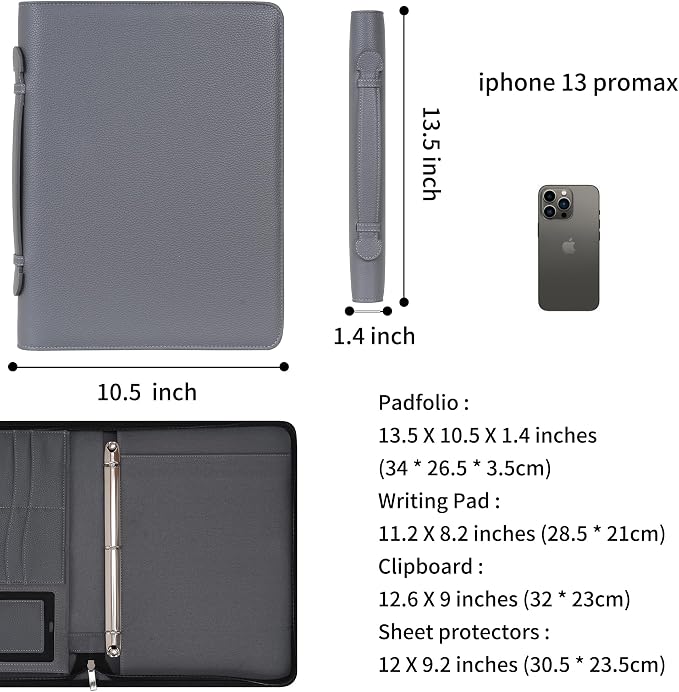 Wonderpool Travel Zippered Portfolio 3 Ring Binder A4 Padfolio Document Case - Image 3