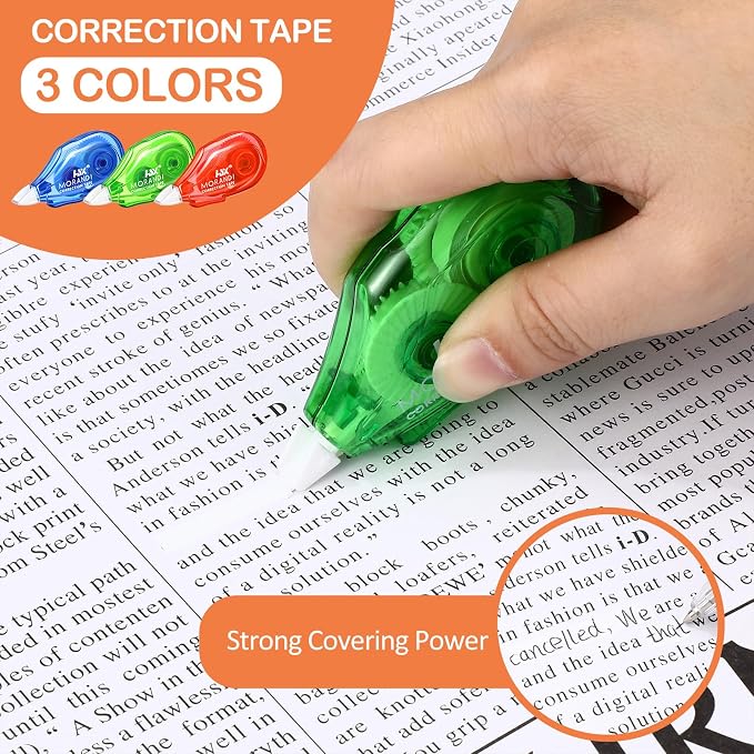 Fullhawl 60 Pack White Correction Tape Bulk 19.7 ft Red Green and Blue - Image 4