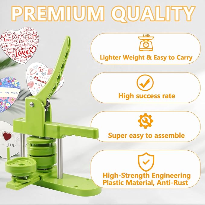 Heart Button Maker Machine Replaceable Badge-Model, DIY Button Pin Maker Kit, Badge Press Machine with 100PCS Heart Badge Making Supplies & Circle Cutter-DeskLoop Office
