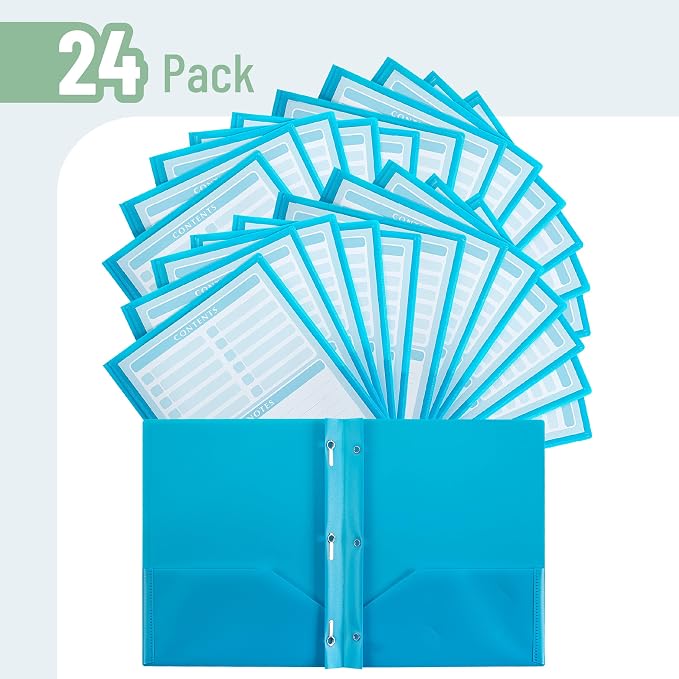 Mr. Pen- Plastic Folders with Pockets and Prongs, 24 Pack, Letter Size | Blue - Image 2