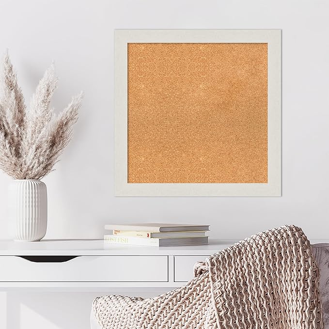Amanti Art Natural Cork Board for Wall, 25x25 Vision Board with White Frame, Medium Corkboard Office Decor for Home Organization, Country Rustic Corkboard Pinboard to Display Items for Home-DeskLoop Office
