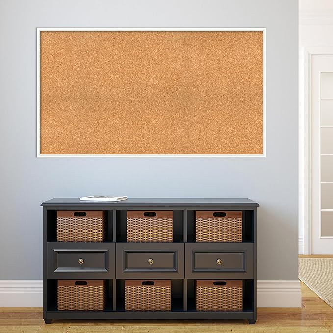 Amanti Art Natural Cork Board for Wall, 31x55 Vision Board with White Frame, Oversize Corkboard Office Decor for Home Organization, Modern Corkboard Pinboard to Display Items for Home Organization in-DeskLoop Office