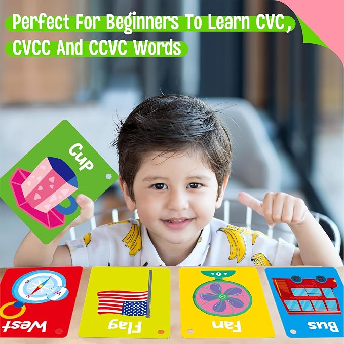 52 PCS Word Flashcards, 52 CVC Words & 52 CVCC, CCVC Words Double-Sided Cards - Image 5
