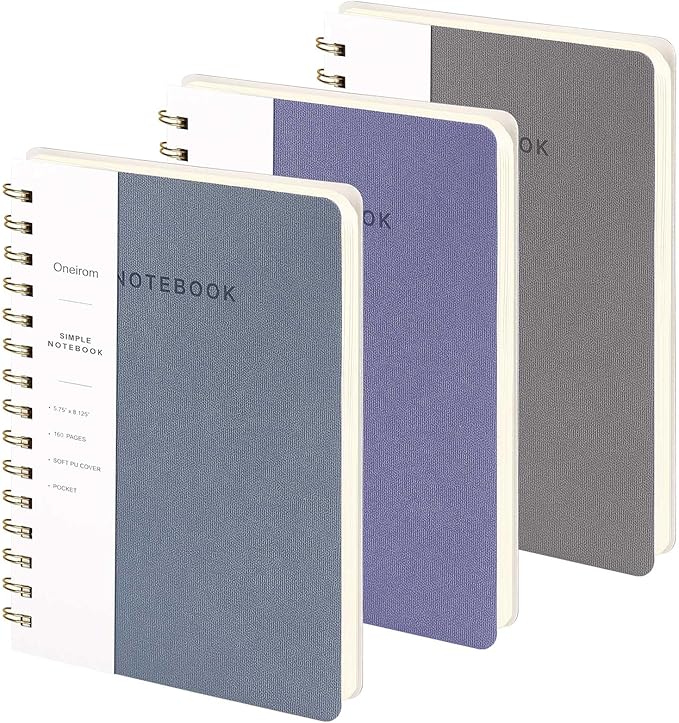 Spiral Notebook - Lined 160 Pages Journal with Back Pockets for College Journal, Twin-Wire Binding Notebook Perfect for Office & Home School Supplies Violet Reef Blue Grey-DeskLoop Office