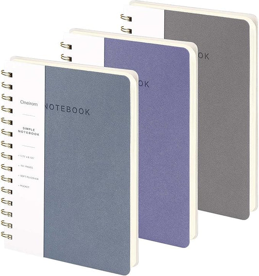 Spiral Notebook - Lined 160 Pages Journal with Back Pockets for College Journal, Twin-Wire Binding Notebook Perfect for Office & Home School Supplies Violet Reef Blue Grey-DeskLoop Office