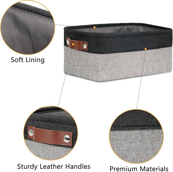 DULLEMELO Small Storage Baskets for Shelves, Small Fabric Collapsible Rectangular Storage Bins for Shelves, Closets, Nursery, Home, Office, Empty Gift Baskets (6-Pack, Black&Gray)-DeskLoop Office