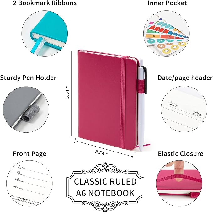 feela Pocket Notebook Journals, Mini Cute Small Hardcover College Ruled Notepad - Image 2