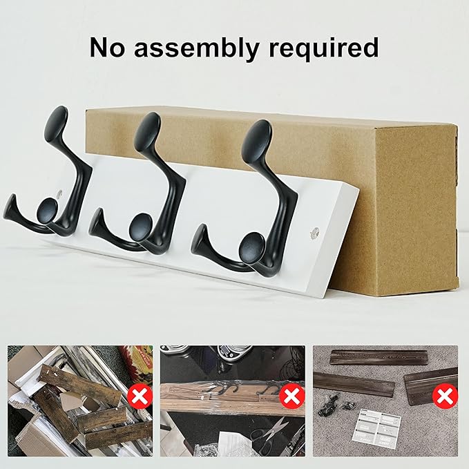 SKOLOO 17-Inch White Wood Coat Rack Wall Mount with 3 Triple Hooks - Ideal for Family Entrances, Classrooms, and Pet Supplies Storage - Perfect Coat Hooks for Wall, Pack of 2-DeskLoop Office