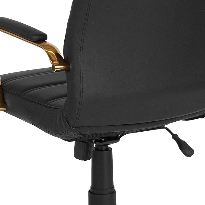Flash Furniture Whitney High-Back Swivel LeatherSoft Desk Chair with Padded Seat and Armrests, Adjustable Height Padded Office Chair, Black/Gold-DeskLoop Office
