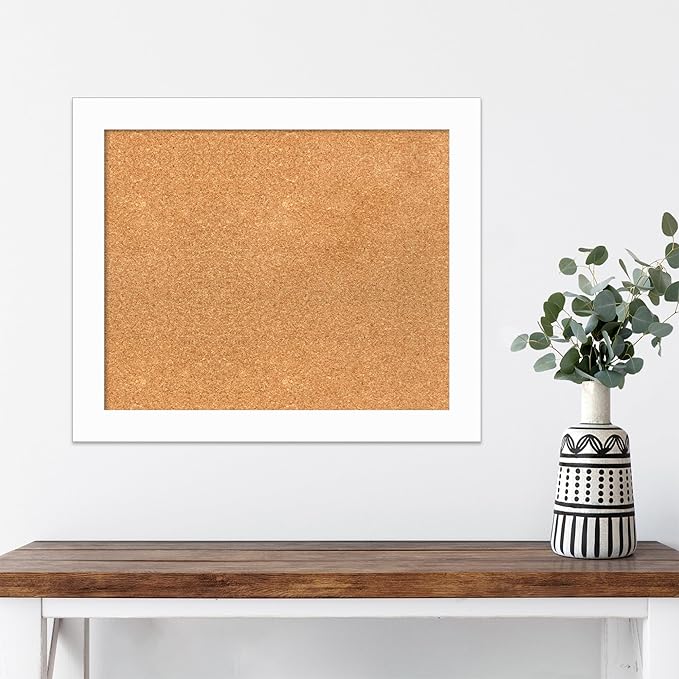 Amanti Art Natural Cork Board for Wall, 21x25 Vision Board with White Frame, Medium Corkboard Office Decor for Home Organization, Casual Corkboard Pinboard to Display Items for Home Organization in-DeskLoop Office