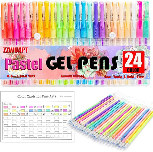 Pastel Gel Pens for Coloring Book,72 Color Gel Pens Set including 24 Color Gel Pen with 48 Refills,40% More Ink Colored Gel Pens for Drawing, Doodling, Scrapbook, Journaling-DeskLoop Office