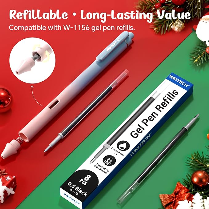 WRITECH Fine Point Gel Pens: 0.5mm 4ct Retractable Click Pen Black Ink Gradient - Image 6