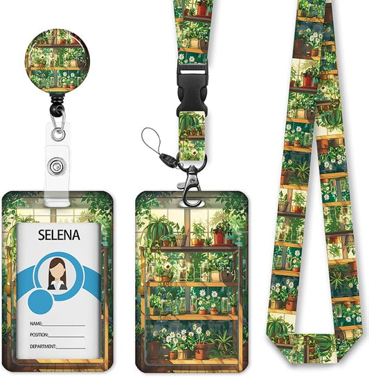 Green Bookshelf Lanyards for ID Badges, Badge Holder by Mcapirivo