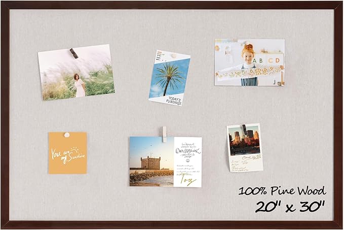 Fun Memories Cork Board Bulletin Board for Office, 20" x 30" Pine Wooden Framed Corkboard, Wall Mounted Notice Pin Board for School Home & Office, Dark Walnut-DeskLoop Office